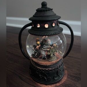 Light Up Nautical Santa Snow Globe EUC Working Lantern Shaped Metal Handles